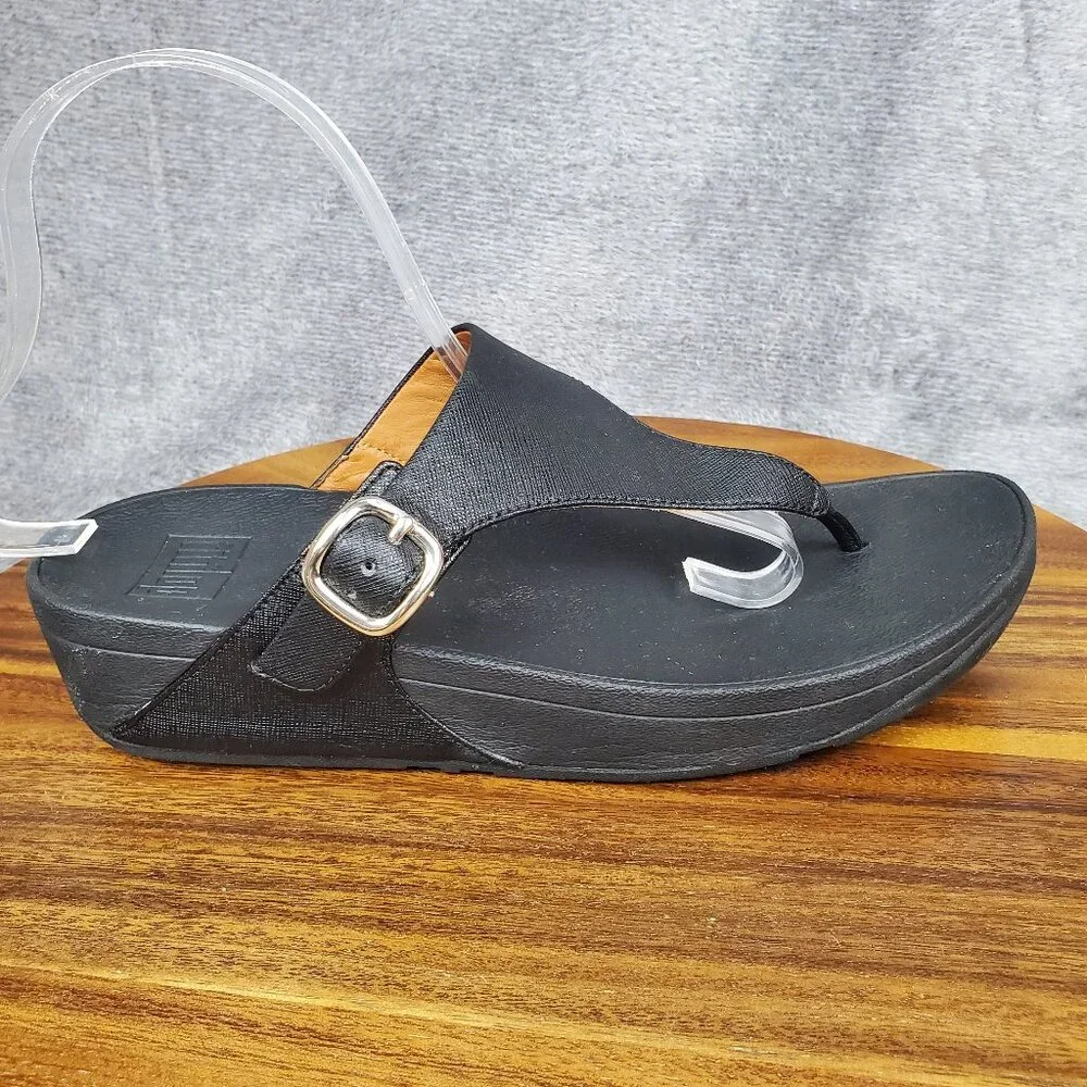 FitFlop Sandals Women's 9 Black Leather The Skinny Buckle Toe Post Thong